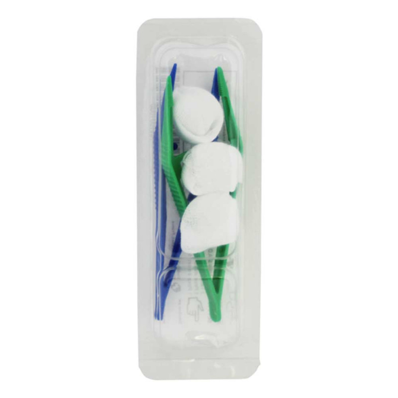 Set de soins usage unique ECO – boîte de 5 avec pinces et tampons de gaze