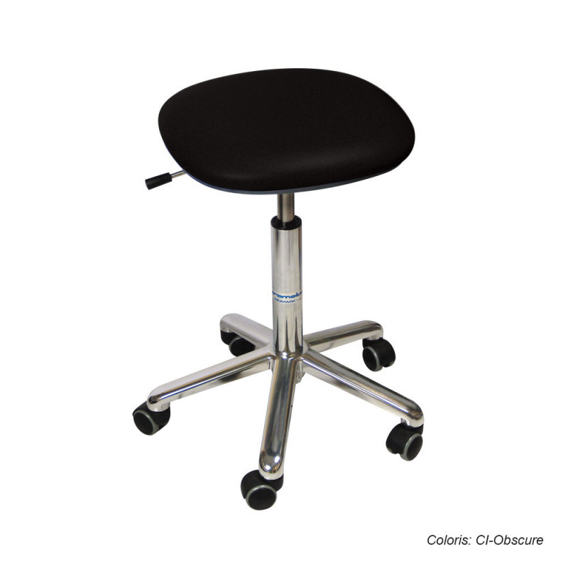 Tabouret Promotal assise carrée, roulettes, hauteur réglable