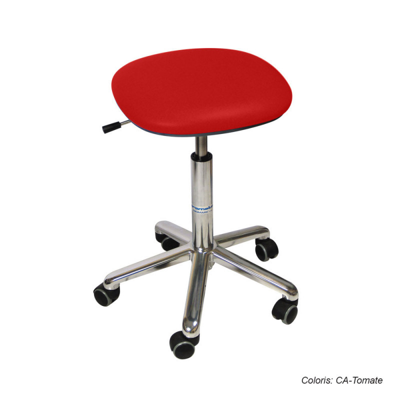 Tabouret Promotal assise carrée, roulettes, hauteur réglable