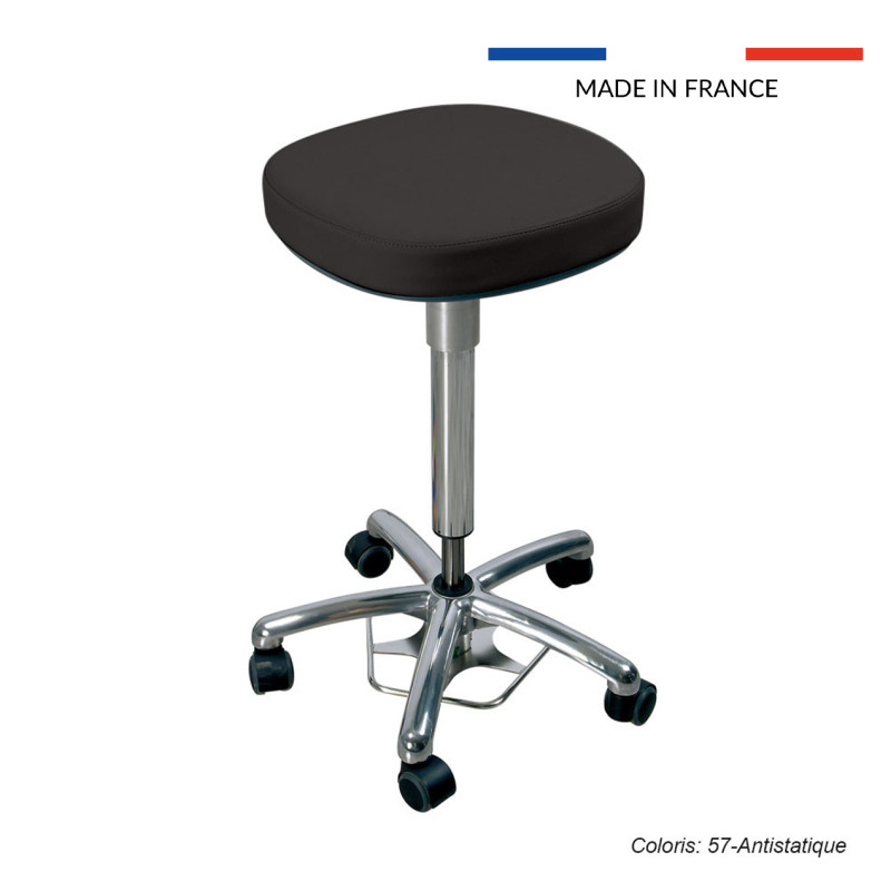 Tabouret médical Dakota, assise carrée avec roulettes