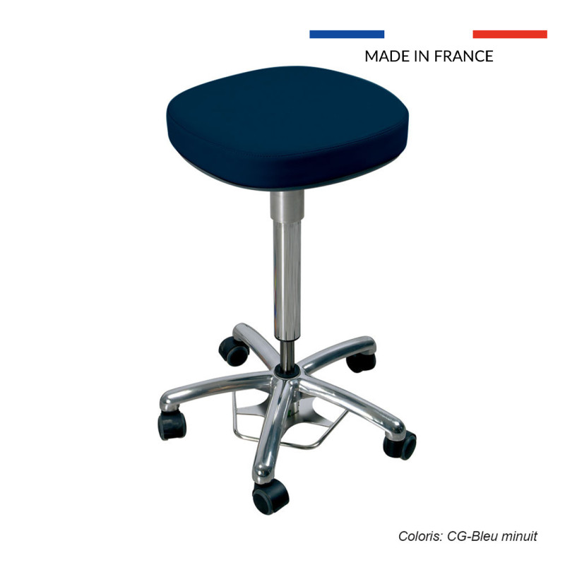 Tabouret médical Dakota, assise carrée avec roulettes