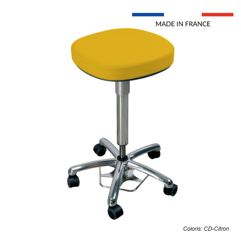 Tabouret médical Dakota, assise carrée avec roulettes
