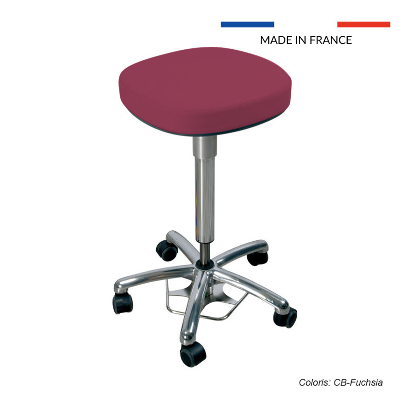 Tabouret médical Dakota, assise carrée avec roulettes