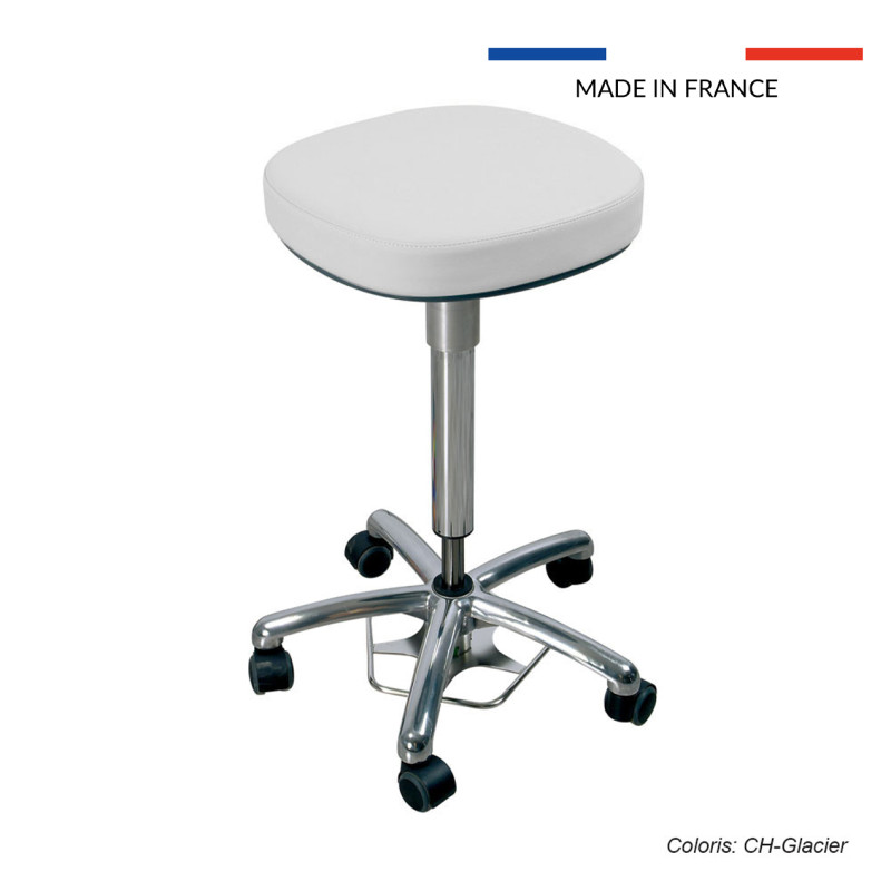 Tabouret médical Dakota, assise carrée avec roulettes