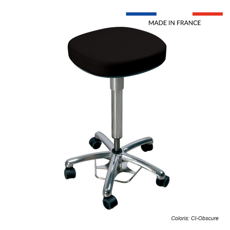 Tabouret médical Dakota, assise carrée avec roulettes