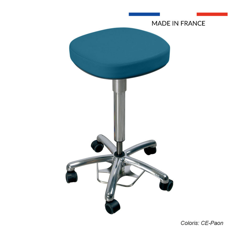 Tabouret médical Dakota, assise carrée avec roulettes