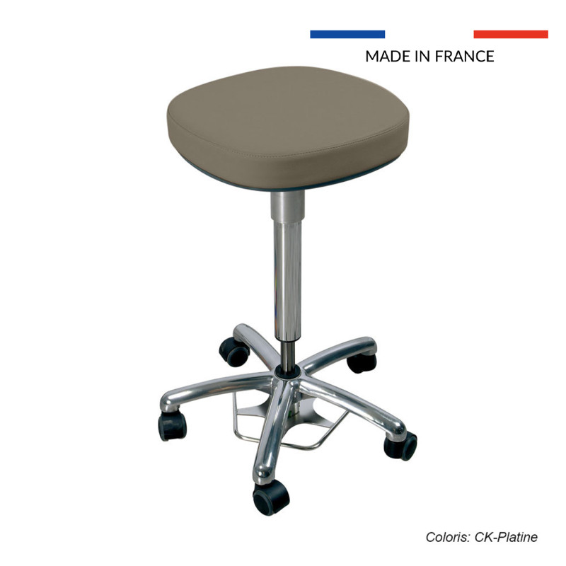 Tabouret médical Dakota, assise carrée avec roulettes