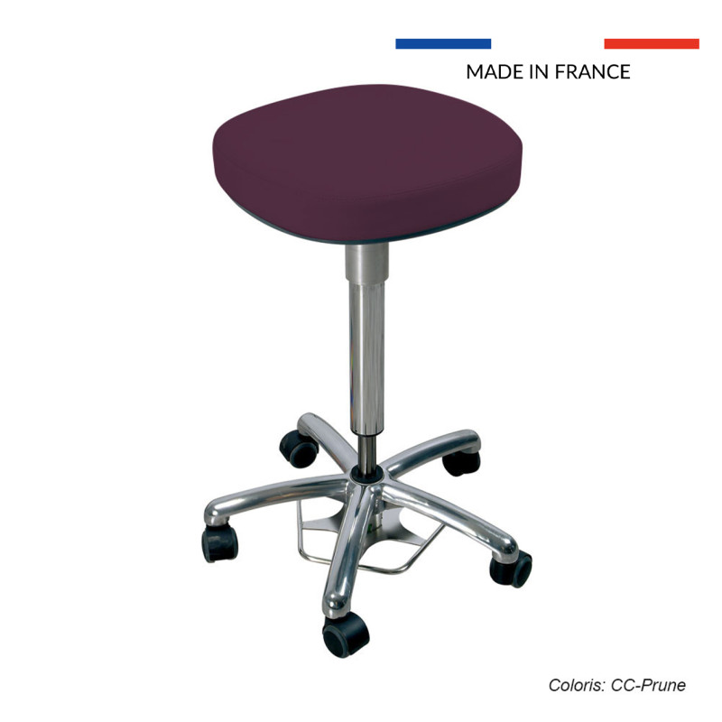 Tabouret médical Dakota, assise carrée avec roulettes
