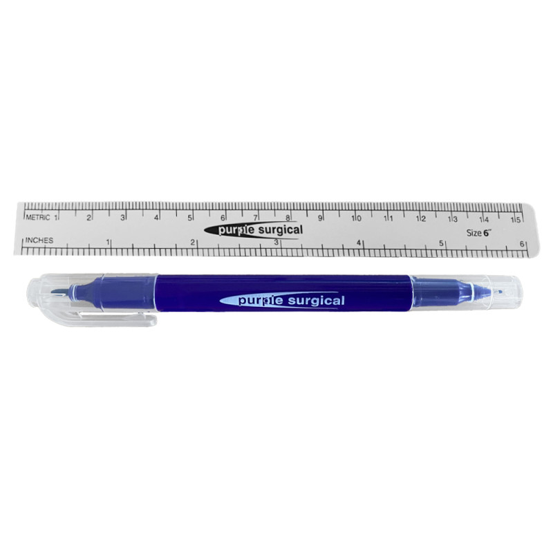 Marqueur de peau stérile à double pointe avec règle flexible – Boîte de 25